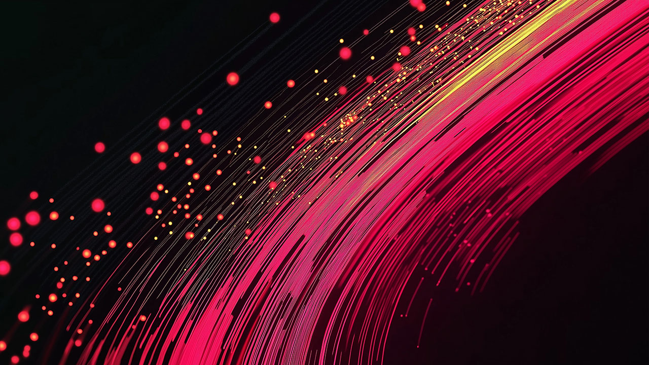 Abstract flowing lines and glowing points representing data-focused services.