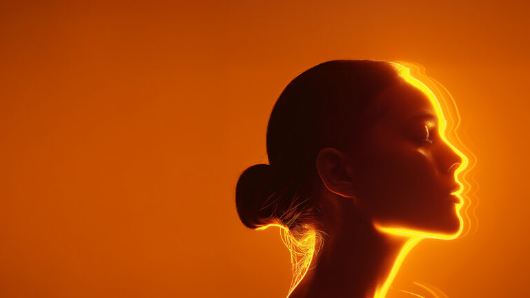 Glowing human profile silhouette symbolizing people-centered services.