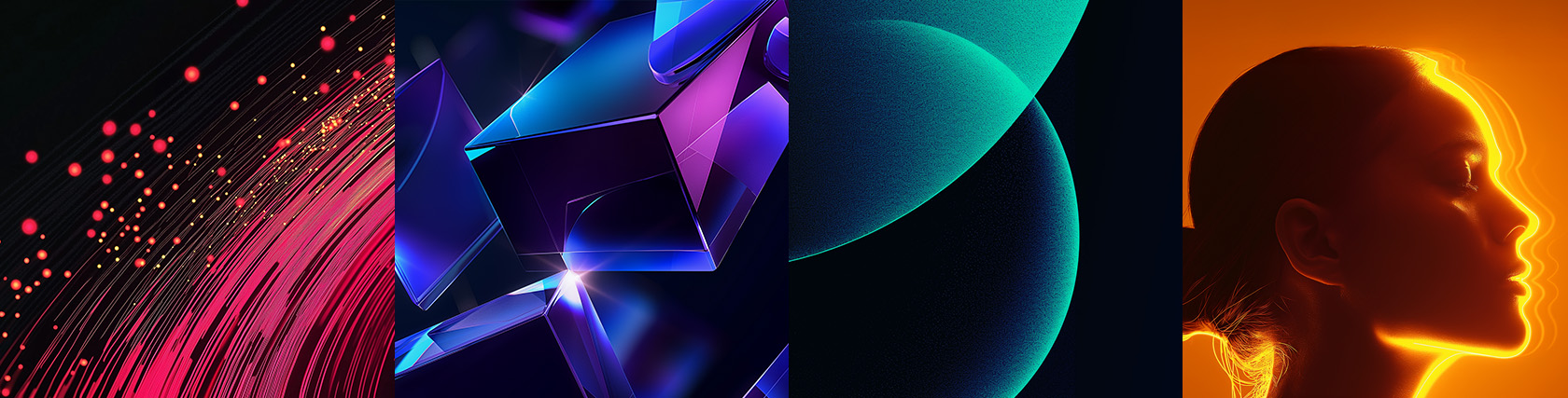 Four-panel visual representing the service areas Data, Technology, Process, and People from left to right.
