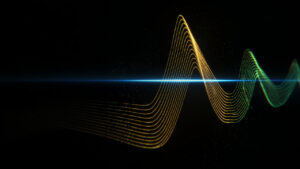 Abstract waveform made of layered light lines on a dark background, symbolizing voice signals and digital automation.