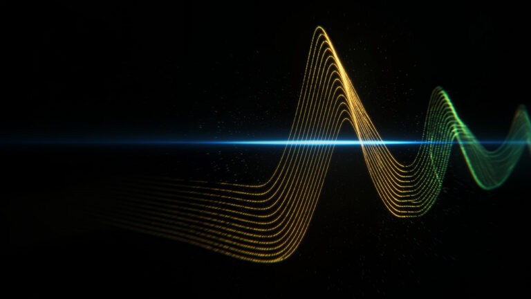 Abstract waveform made of layered light lines on a dark background, symbolizing voice signals and digital automation.