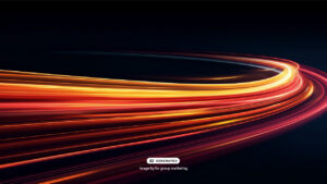 Curving light trails in shades of orange and red against a dark background, symbolizing speed, movement, and data flow.