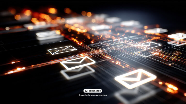 Abstract digital communication layout with envelope icons connected by glowing lines, representing automated email workflows.