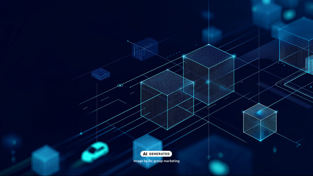 Abstract three-dimensional blue cubes layered within transparent geometric frames, symbolizing structured digital systems and modular architecture.