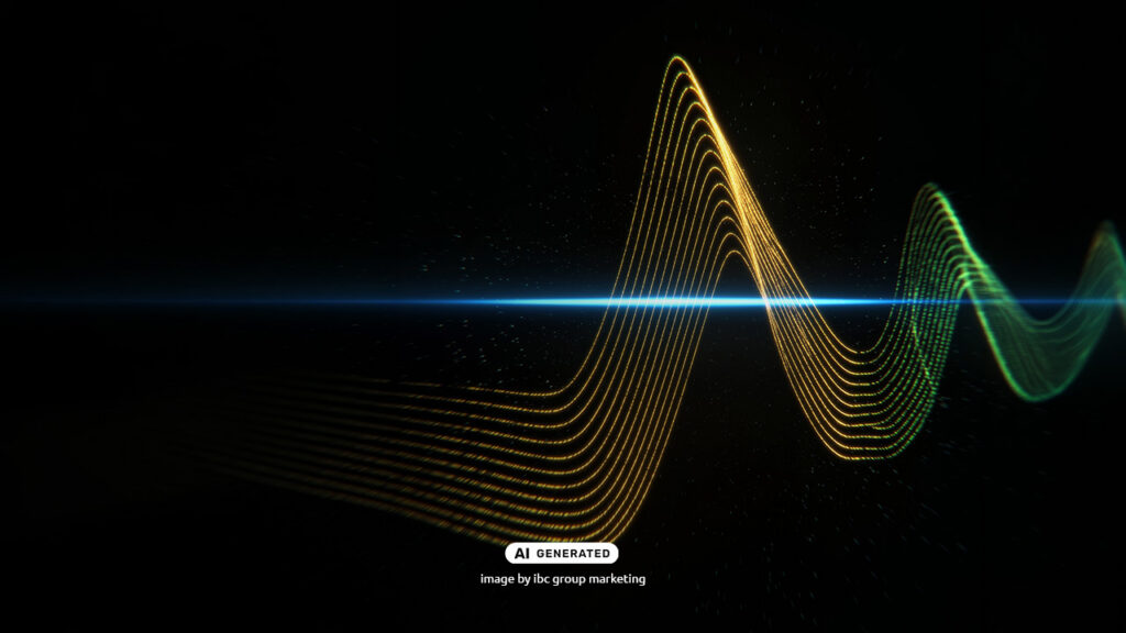 Abstract waveform made of layered light lines on a dark background, symbolizing voice signals and digital automation.