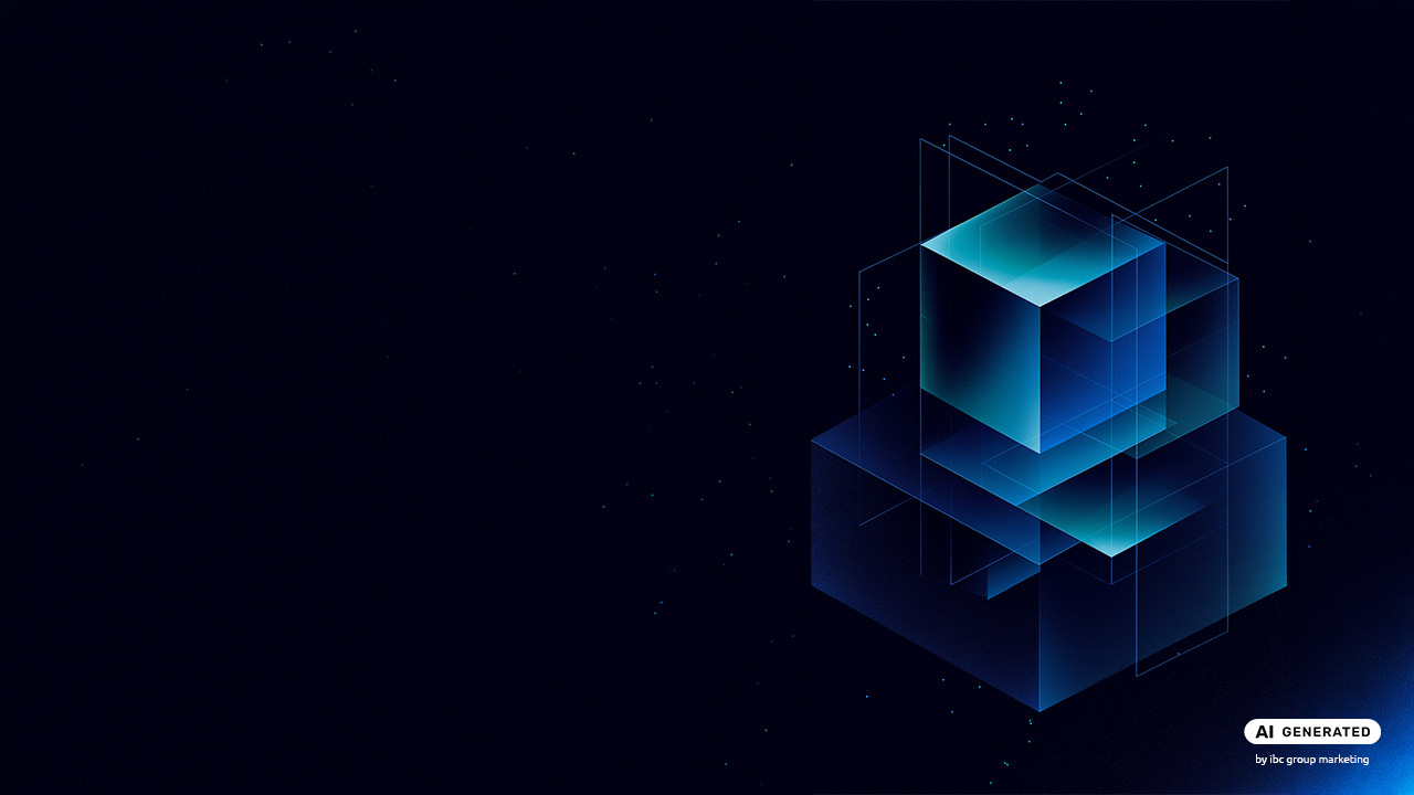 Abstract three-dimensional blue cubes layered within transparent geometric frames, symbolizing structured digital systems and modular architecture.