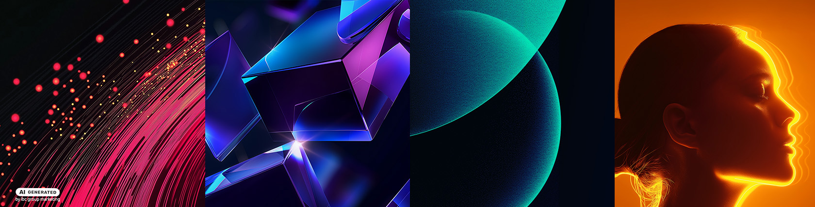 Four-panel visual representing the service areas Data, Technology, Process, and People from left to right.