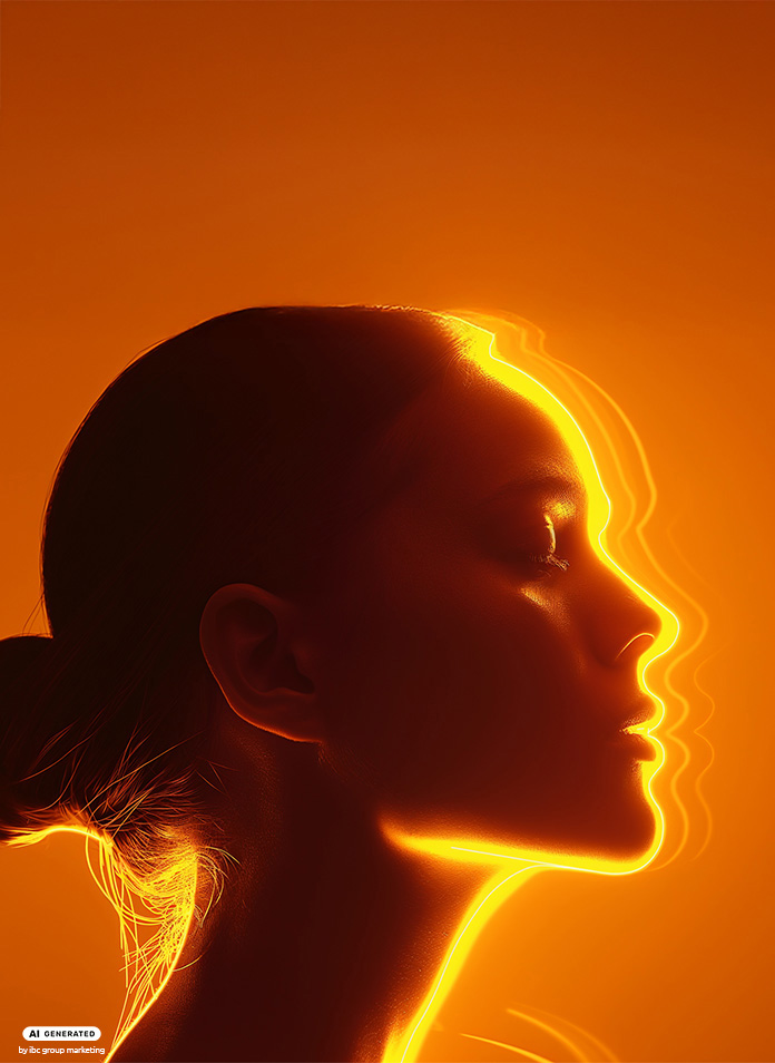 Glowing human profile silhouette symbolizing people-centered services.